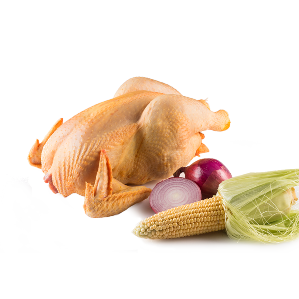 pollo de campo entero crudo con verduras